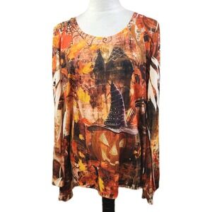 NWT Live & Let Live Women's Halloween Top Sz XL Orange Pumpkin Embellished NEW